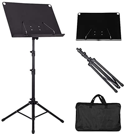 Notenständer LIU Verstellbarer Tragbarer Reise Metall Mit Tragetasche, Für Gitarren-Violin-Orchester-Instrumentalaufführung,Schwarz
