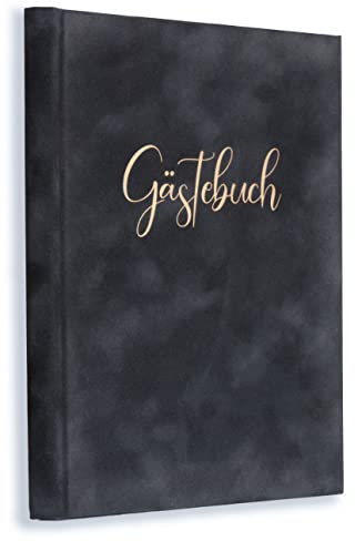 online-stammbuch Gästebuch aus Samt in Dunkelgrau und Gold zur Hochzeit, Taufe, Geburtstag, Konfirmation, Ferienwohnung, UVM. 23x18 cm, 124 Seiten