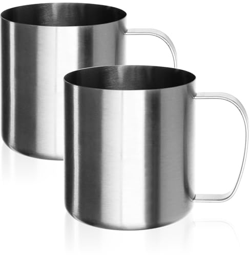 Robin Goods® 2x drickskoppar i rostfritt stål silver - högkvalitativa koppar - campingmuggar - splittersäkra och BPA-fria (2 stycken - silverfärgad)
