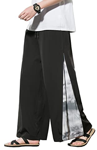 Seidarise Herr vida ben ledig haremslinne japansk yoga haremsbyxor hiphop joggingbyxor säckig, 79 svart, XL