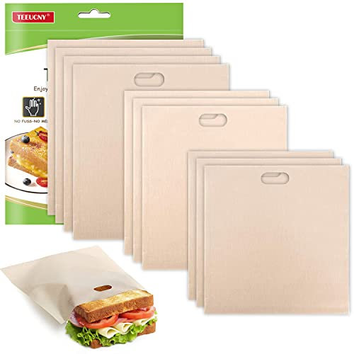TEEUCNY Bolsas de Tostadora, 10PCs Bolsas para Tostada Antiadherente Bolsas Reutilizable de Bocadillo Sándwich Fácil de limpiar, Resistente al calor Roasting Bolsas por Microondas Tostadora Parrilla
