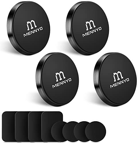 MENNYO Iman Soporte móvil para Coche, Conjunto de 4 con Láminas Metálicas Pegado al Tablero | Pared Soporte movil Coche magnético Compatible con iPhone Samsung Galaxy/Note Huawei, etc.