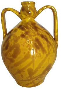 Ceramiche Angela Rinaldi – Anfora Fiasca in Ceramica di Vietri Dipinta a Mano Maioliche Design Terracotta (Giallo e Manganese, Altezza cm 25 Diametro Pancia cm 16 kg 1,50)
