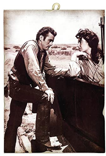 KUSTOM ART Bild im Vintage-Stil, Hollywood-Schauspieler, James Dean & Elizabeth Taylor, Der Riesen-Druck auf Holz, 25 x 18 cm.