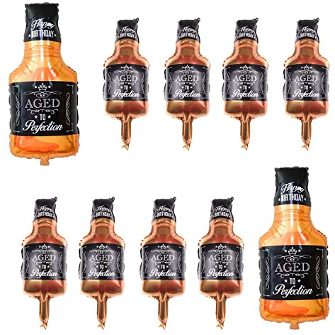 GLASNES 10 Pcs Whisky Bottle Balloons, 2 Pcs 35.4 inch and 8 pcs 16 inch Whisky Bottle Balloons Birthday Party Decoration Supplies