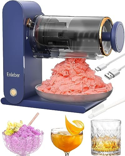 Enleber Broyeur à Glace électrique, Broyeur à Glace Electrique avec Lames en Acier Inoxydable, Machine a Granita, Cocktails, Sorbets,Machine a glacons Bleu foncé