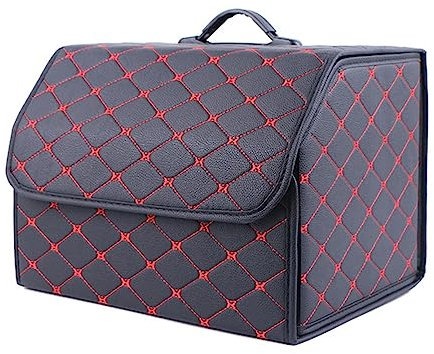ESUKAR Auto Leder Kofferraum Organizer für Mercedes-AMG G55 G63 G65, Faltbare Aufbewahrungsbox Taschen Kofferraumtasche Wasserdicht Innenraum Zubehör,Black_Red-M