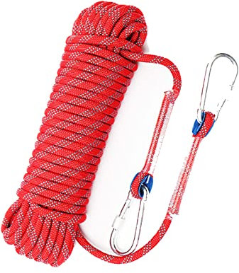Samnuerly Kletterseil, rotes 18-mm-Sicherheitsseil, Fluchtseil/Rettungsseil/Feuerwehrseil, verschleißfestes Nylonseil, Heimrettungsausrüstung (mehrere Größen) (Größe: 40 m)