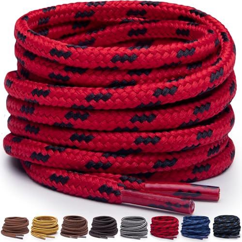 Miscly Lacets Ronds pour Bottes - Lacets Résistants et Durables pour Bottes, Chaussures de Travail et de Randonnée (Rouge/Noir, 114 cm)
