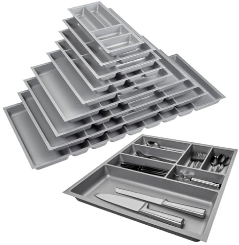 Orga-Box 3 Besteckeinsatz Tiefe: 473 x Breite: 491 mm silbergrau mit Canvas Struktur für 60er Schubladen z. B. in Nobilia Küchen ab 08.2012.