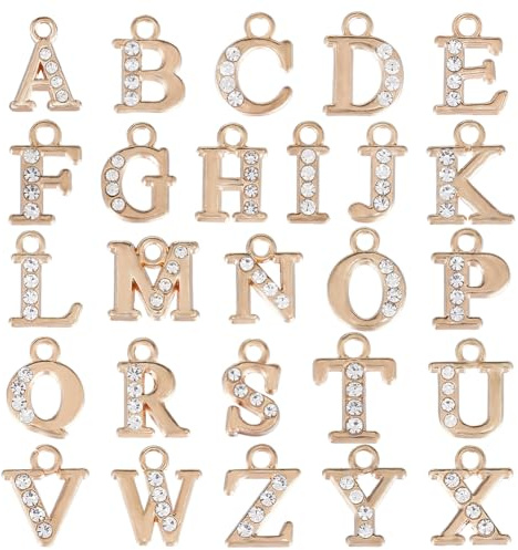 SUNNYCLUE 1 scatola 52 pezzi Ciondoli con Lettere In Strass Dorati Mini Ciondolo con Alfabeto Iniziale Piccolo Diamante Acrilico Lettere AZ Ciondoli Sfusi per Creazione di Gioielli Ciondoli Portachiav