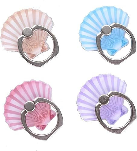 4Pack Cute Phone Ring Holder, Mermaid Scale Sea Shell 360 Rotation Finger Ring Stand Kickstand Grip Mount for Cellphones (Shell)