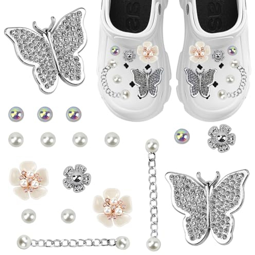 CODIRATO 18 Stück Schuhanstecker Blume Perlen Schuhschmuck Schuh Charms Crocs Anhänger mit Strass Diamant Schuhanhänger Schuhdekoration Glänzende Cocs Anstecker Charms für DIY Schuh Zubehör