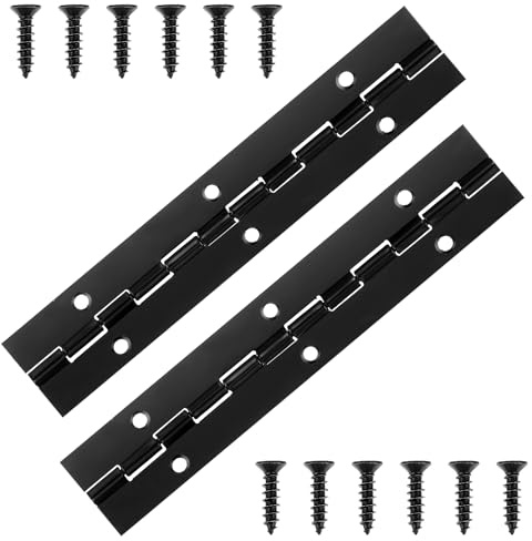 salbsever 2 bisagras de piano de acero inoxidable de 6 pulgadas, bisagras de metal negro para piano y tornillos, bisagra de piano resistente con agujeros para puerta de armario de piano, ventana,