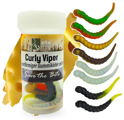 Zite Fishing Curly Viper Gummiköder Forelle 8 STK - Schlangenartiger Gummi Forellenköder 6,5cm – UL Angelköder Forelle Rotierend & Schlängelnd – Phthalatfrei & Handgefertigt (Allround Mix Käse)