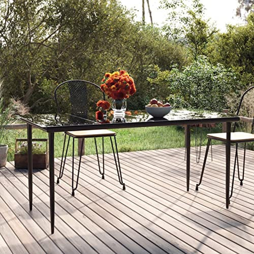 Gecheer Garten Esstisch Terrassentisch Balkontisch Gartentisch Glastisch Tisch Gartenmöbel 160 x 80 x 74 cm (L x B x H) Pulverbeschichteter Stahl, gehärtetes Glas Schwarz