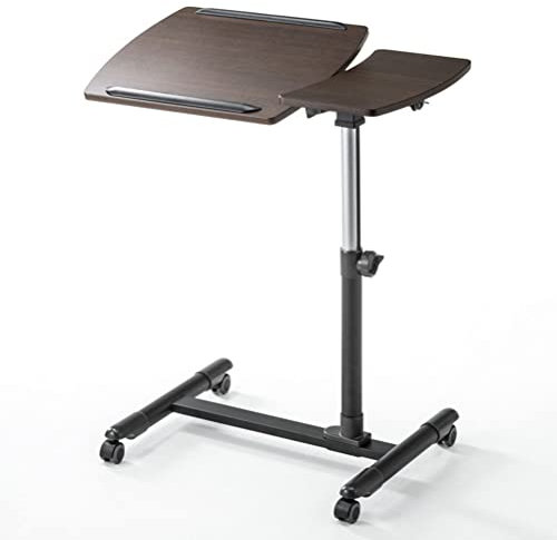 SnamicE Zeichentisch, Rolltisch, Laptopwagen zum Sitzen oder Sitzen, verstellbare Neigung über dem Bett, mit Rädern, Höhe der Oberseite und passt über Betten (Farbe: Natur) (Weiß) (Braun)