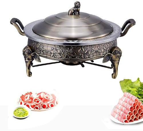 Yiustldd Runde Chafing Dish-Buffet-Servierplatten und -Wärmer mit Speisepfanne und Brennstoffhaltern für das Buffet in der Küche (Rotbronze),Gold