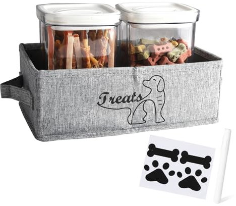 Ctomche Dog Treat Storage Container With 2 Plastic Jars, Airtight Food Container, Snack Holder Box for Canned Food With Sticker