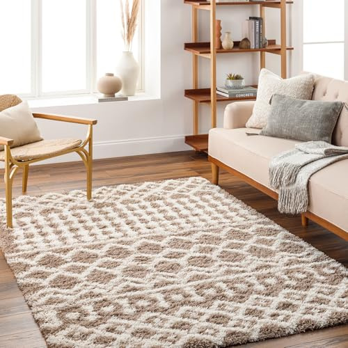 Livabliss Nour Dubai Shaggy Carpet 130x170 cm – Modern Berber Style for Living Room & Bedroom, Soft Plush Thick Pile, Easy Care Floor Covering, Brown Ivory