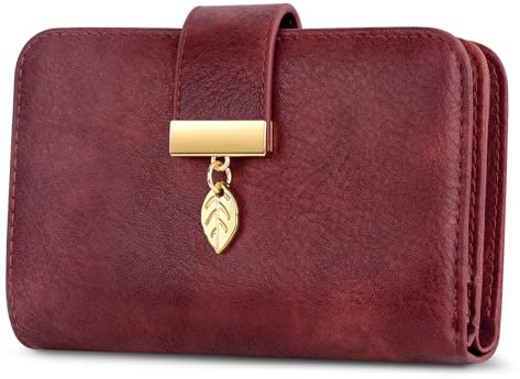 Faneam Geldbörse Damen aus Leder, Portemonnaie Damen Kleine, Geldbeutel Frauen mit RFID-Schutz, Geldbeutel Damen mit 14 Kartenfächer, Reißverschluss Münzfach und Tragekette