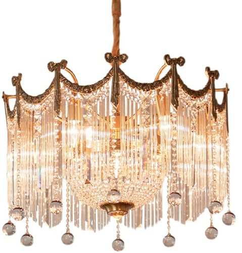ZERAPH Kronleuchter Kronleuchter Antik Messing Kristall Kronleuchter Anhänger Beleuchtung Wohnzimmer Vintage Gold Französischer Kronleuchter Runde große Regentropfen Deckenleuchte für Eingangsbereich