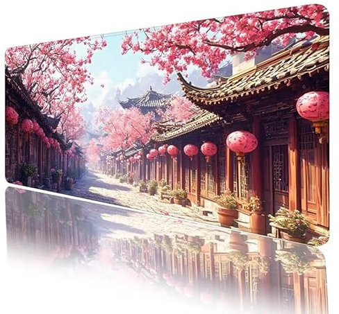 Pink Mouse Pad XXL 1200 x 600 x 3 mm Large Gaming Mousepad Japan Mouse Mat, Desk Mat With Stitched Edges, Extended Keyboard Mat with Non-Slip Rubber Base for Home Office Decor, Gifts for Women H-765