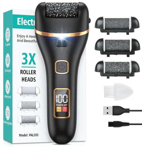 Electric Foot File, Hard Skin Remover Foot Grinder Rechargeable Callus Remover for Feet with 3 Rollers, Professional Pedicure Sets for Feet Care Dead Skin Dry Skin Cracked Heels Calluses