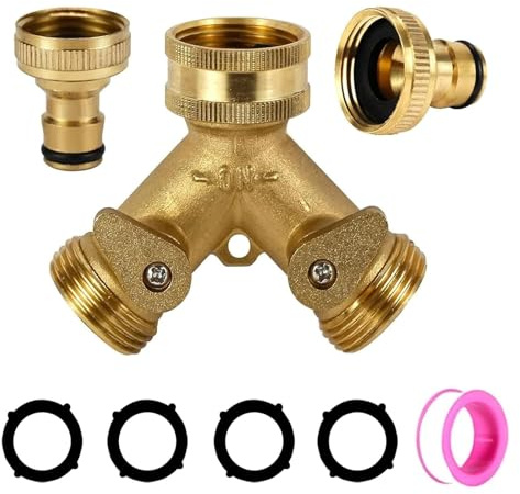 Garden Hose Pipe Splitter, Tap Splitter 2 Way, Double Hose Connector, with 2 Quick Connectors, for Outdoor Taps, Lawn, Courtyard & Car Washing
