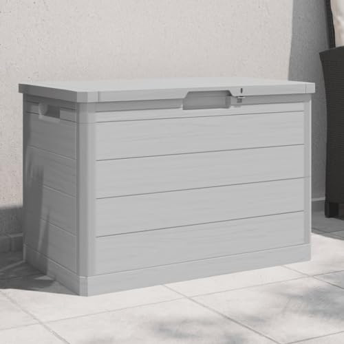 Gecheer Contenitore per Cuscini, portaoggetti Esterno con Chiusura a Chiave, 77,5 x 44,5 x 53 cm, in Polipropilene, Design Finto Legno, per Patio Giardino e spazi Esterni
