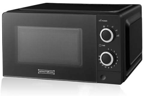 ROYALTY LINE, 20L 700W Mikrovågsugn Svart RLMWO3818-BLK - Effektiv prestanda, 6 effektnivåer, avfrostningsfunktion, 30-minuters timer, kompakt och estetisk design för moderna kök
