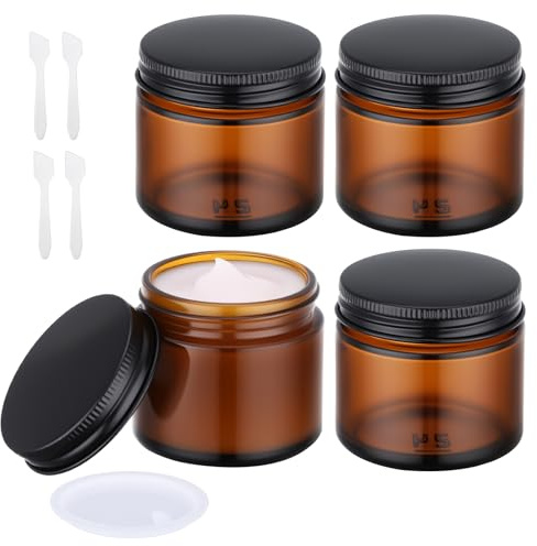 Segbeauty Pot Vide Cosmétiques, 4 Pièces 60g Petit Pot Brun en Verre avec Couvercle, Contenant Cosmetique Réutilisable, pour Conserver les Crèmes, Voyage Accessoires