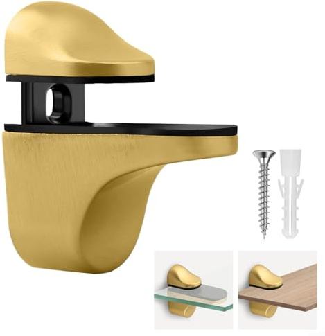 Zinc Alloy Glass Shelf Supports Adjustable Glass Clamp Shelf Brackets Heavy Duty Wall Mounting Support for Home Bathroom Kitchen Hardware(Gold)