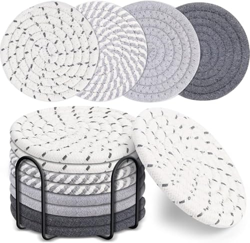 8 Stück Getränk Untersetzer, 4 Farben Baumwolle gewebt saugfähige Untersetzer Set für Home Decor Tabletop Schutz geeignet für Arten von Tassen, 4,3 Zoll (Farbe2)