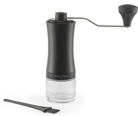 Salter Manual Coffee Grinder – Includes Cleaning Brush, 25g Bean & 30g Powder Capacity, Easy Clean, Compact & Portable Design, Ceramic Grinding Burr, for French Press, Filter, Espresso Machine, Black