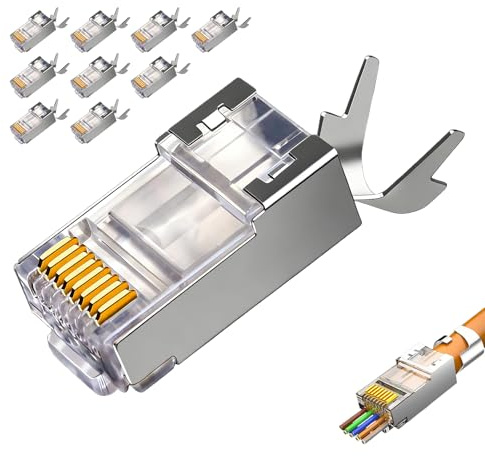 Zuahaly Conectores RJ45 Blindados Pasantes De 2.ª Generación – 10 Unidades Para Cables De Red Cat7 Y Cat6A Con Guía Y Funda De Cable, Compatibles Con TV, PS4, Módem, TV Box, Router Y PC Rj45 Cat 6