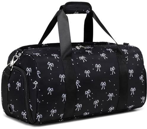 Sports Bag for Girls, Black Duffle Bag for Girls Women Gym Sports Ballet Bag with Shoe Compartments, Girl Women Overnight Weekender Carry On Travel Bag