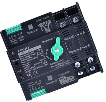 Pequeños interruptores de transferencia de doble fuente, 125 A, ignífugo, carcasa de PC, recuperación automática de copias de seguridad para uso industrial, pequeños interruptores de alimentación
