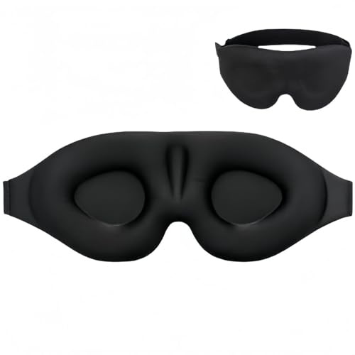 Schwarze Schlaf-Augenmaske, 100 % lichtblockierende Augenbinde, Nulldruck, ultraweich und bequem, 3D-konturierte Körbchen, Lidschattenabdeckung, für Männer und Frauen, Reisen, Arbeit, Flughäfen