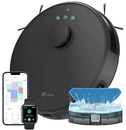 LEFANT M1 Robot Aspirapolvere Lavapavimenti con Mappatura 3 in 1, Navigazione Laser dToF, 5500Pa, Ultra Sottile 32cm, 150 Min, Controllo APP/Alexa, per Peli Animali e Pavimenti Duri, Nero