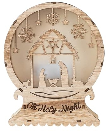 Set per presepe di Natale illuminato – Presepe in legno tagliato al Lasar, ornamento per stalla a LED alimentato a batteria, scena di festa religiosa tradizionale | Decorazione per la tavola del soggi