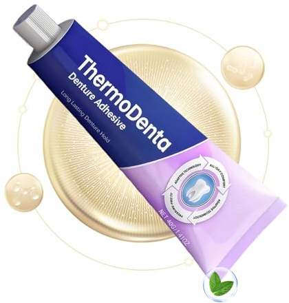 Holdes Crema adesiva per protesi dentali per denti – 40 grammi di crema adesiva per denti artificiali, per donne anziane, per la casa, in viaggio, per la cura quotidiana e all'aperto