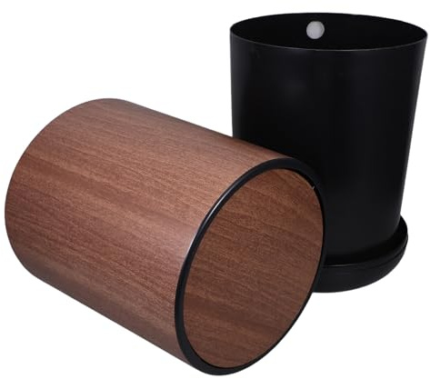 IMIKEYA Papelera con Tapa Abatible y Acabado Madera Cubo de Basura de Plástico Ligero y Resistente para Baño Cocina Dormitorio y Oficina Diseño Doble para Minimizar Olores