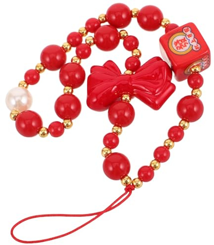 IWOWHERO Lanière de Téléphone Portable Rouge Courte en Perles Faites Main Breloques Amulette Mignonnes Dragonne Anti-Perte pour Smartphone Accessoire Pratique pour Clés et Paquet
