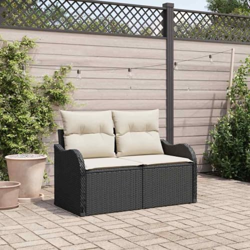Yunovire Gartensofa Schwarz, 121 x 62 x 69cm Poly-Rattan Outdoor Couch, 2-Sitzer Loungesofa für Balkon, Terrasse & Garten, Robustes Terrassenmöbel mit Stahlrahmen