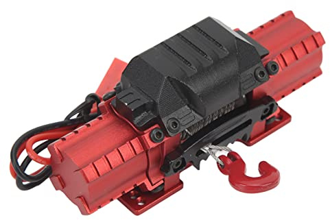 RC Car Winch Professional Aluminium Alloy, High Simulation RC Dual Motor Winch for Traxxas Hsp, 10KG Pulling Force with Ultra - Soft Cable, Perfect Replacement for RC (Red)