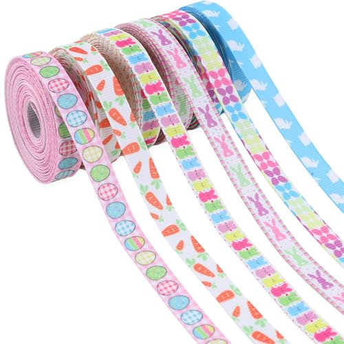 6 Rollen Osterbänder,Ripsbänder für Ostern,Osterbänder zum Basteln,DIY-Dekoration für Geschenk,Haarschleife,Nähen,Basteln,Partyzubehör