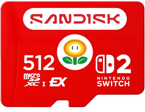 SANDISK Carte microSD Express pour Nintendo Switch 2, 512 Go (Vitesses Jusqu’à 880 Mo/s en Lecture et 650 Mo/s en écriture, Full HD)
