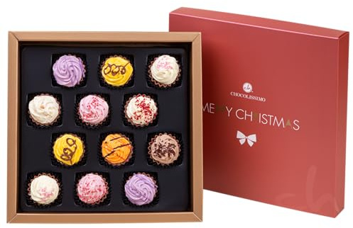 CHOCOLISSIMO - Schokolade Geschenk - 12 handgemachte Cupcake Pralinen - Weihnachtsschokolade, Geschenk zu Weihnachten, Nikolaus, Advent - für Frauen, Männer, Eltern, Mama, Papa - Xmas Square Maxi