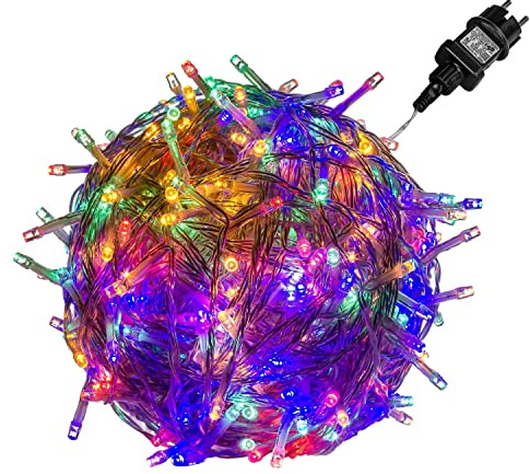 VOLTRONIC LED Lichterkette, IP44, Modell- und Farbwahl, 50 LEDs, Transparentes Kabel, bunt